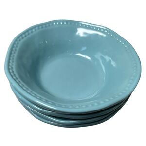 New Tommy Bahama Set‎ Of 4 Teal Melamine Soup / Cereal Bowls With Beaded Trim